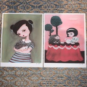🦔 Pair of Black Apple Hedgehog Girl Prints 🦔
